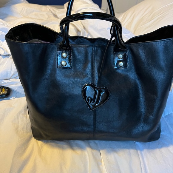 JUICY COUTURE CARRY ALL TOTE SHOPPER HANDBAG BLACK LEATHER - Picture 6 of 9